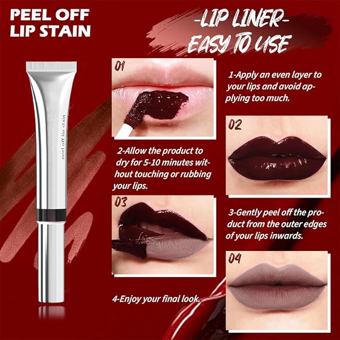 evpct Lip Tains Peel off, Peel off Lip Liner Tattoo Lip Stain Tint Gloss Marker Makeup, Long Lasting Waterproof 24 Hours Matte Finish Transfer-proof Pigmented Color Stay Lipsticks, 140 Taupe