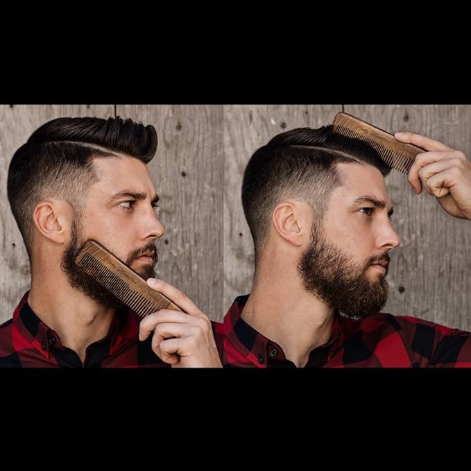 Hair Comb - Wood with Anti-Static & No Snag with Fine and Medium Tooth for Head Hair, Beard, Mustache with Premium Carrying Pouch in Design in Gift Box