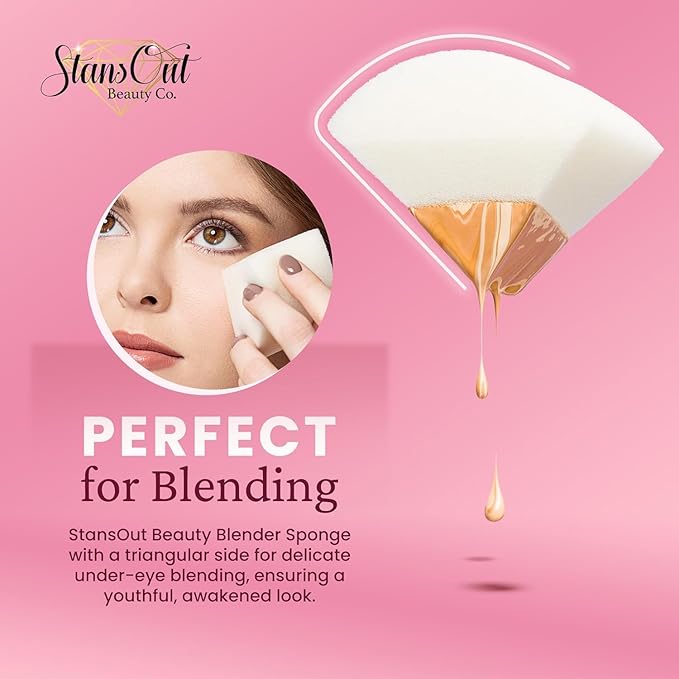 StansOut Beauty Sponge 4-Pack – Streak-Free, Airbrushed Finish | Reusable, Quick-Drying, Latex-Free | Multi-Angle Blending Sponge for Cream, Liquid & Powder | Pro Makeup Applicator