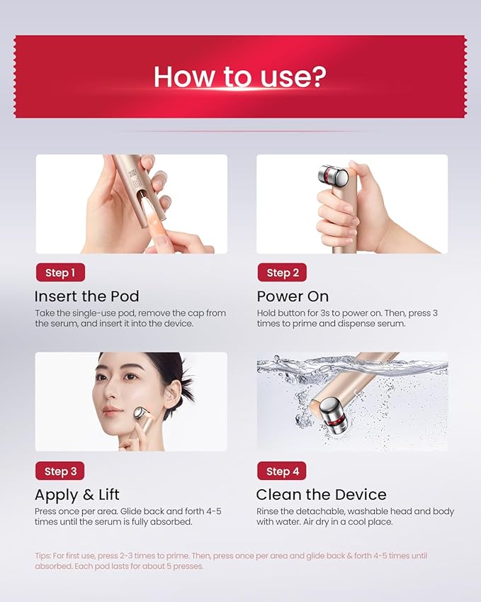 AMIRO HydraGlow Booster Facial Device, Skin Firming & Radiance Enhancing, Works with PDRN Serum, Portable at-Home LED Beauty Device