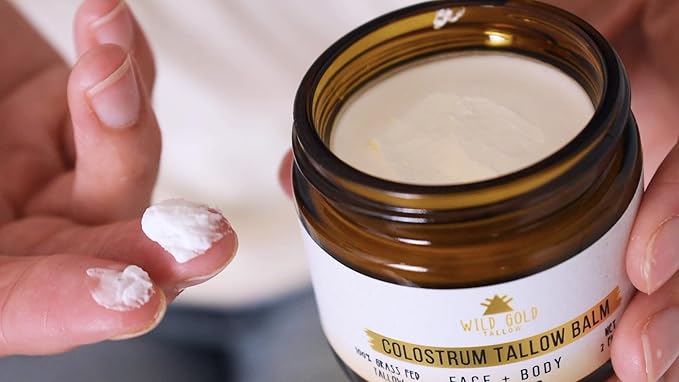 100% Grass Fed Tallow Balm with Colostrum & Emu Oil - Handmade Whipped Beef Tallow for Face and Body, Sensitive Skin Tallow Moisturizer made with True First Colostrum, (Unscented)