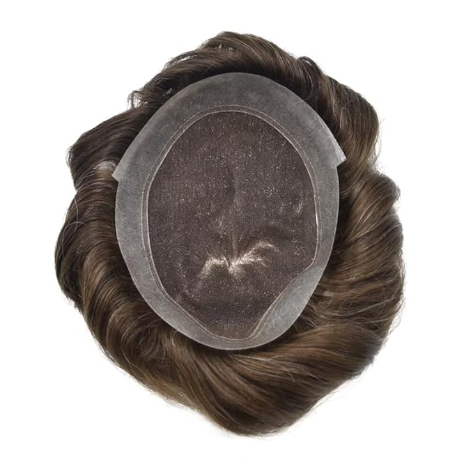 FACE MIRACLE Toupee for Men Lace Center Mens Toupee Hairpiece for Man Human Hair Replacement System Lace Center with Poly around Hair Units Mens Wig Hair Prosthesis 6"X9" #320