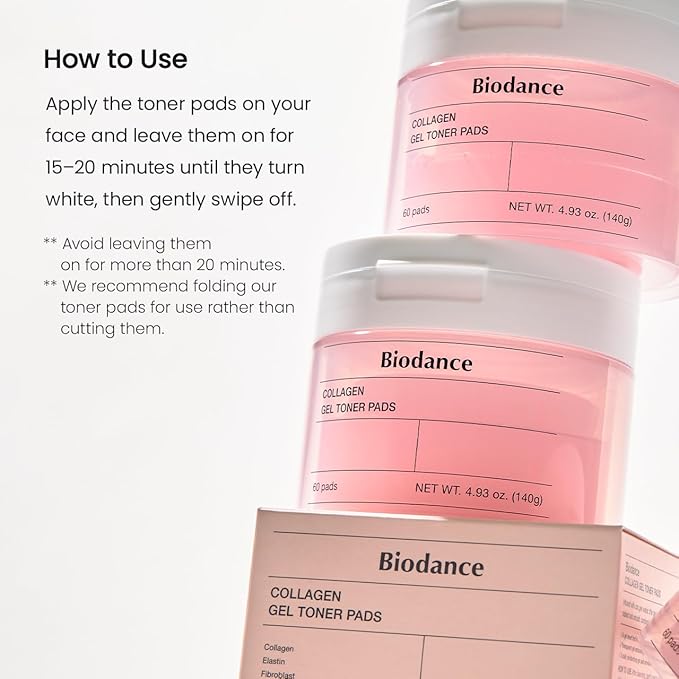 Biodance Collagen Gel Toner Pads, Pore Minimizer for Face, Improving Elasticity, Gentle Exfoliating Toner Pads for Sensitive Skin, Korean Skincareㅣ4.93 fl.oz.(140g)*60Pads