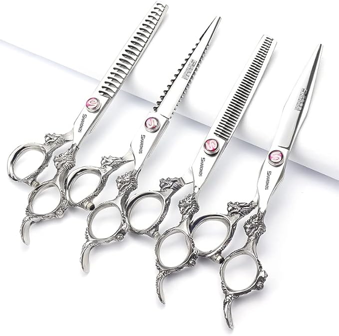Professional Hairdressing Scissors 6/ 7/7.5/8 Inch Hairdressing Scissors Gold and Black Dragon Gold (7 Inch 4 Pieces)