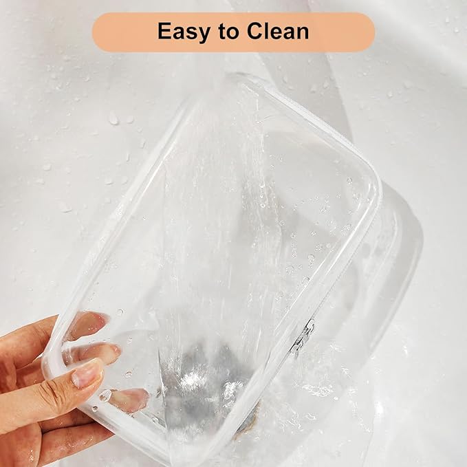 3PCS Clear Zipper Cases, Portable Clear Organizer Pouches for Travel, Double Zippered Hard Shell Plastic Case, Cosmetic Bag for Make Up Tools, Toiletries, Toy Storage(White,2 Pack)