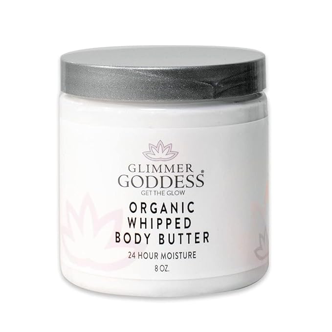 Glimmer Goddess Organic Whipped Body Butter for Women - Moisturizer Cream with Shea & Cocoa Butter, Almonds & Coconut Oil - Christmas Cookie, 8oz