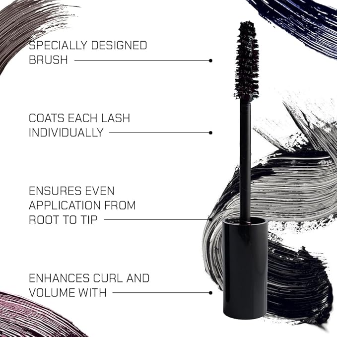 Radiant Professional Lengthening Mascara with silicone brush – Smudge-Proof Curl Mascara Volume and Length for Sensitive Eyes, Cruelty Free, Ideal for Mature & Young Women, 0.43 oz (01 Black)