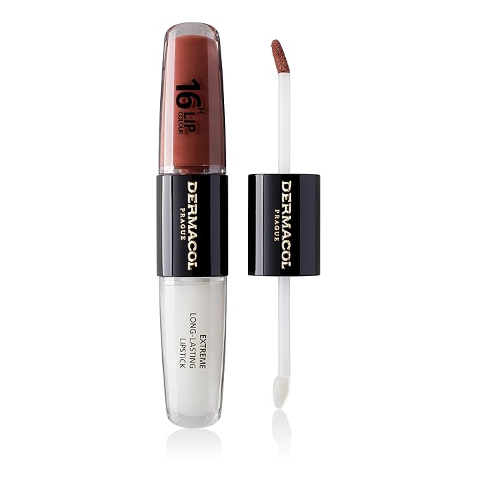 Dermacol NEW 16-Hour Lip Colour, Highly Pigmented Glossy Lip Stain, Two-Phase Lip Plumper Gloss, Kissproof Lip Makeup Products with Matte and Glitter Finish, n. 23