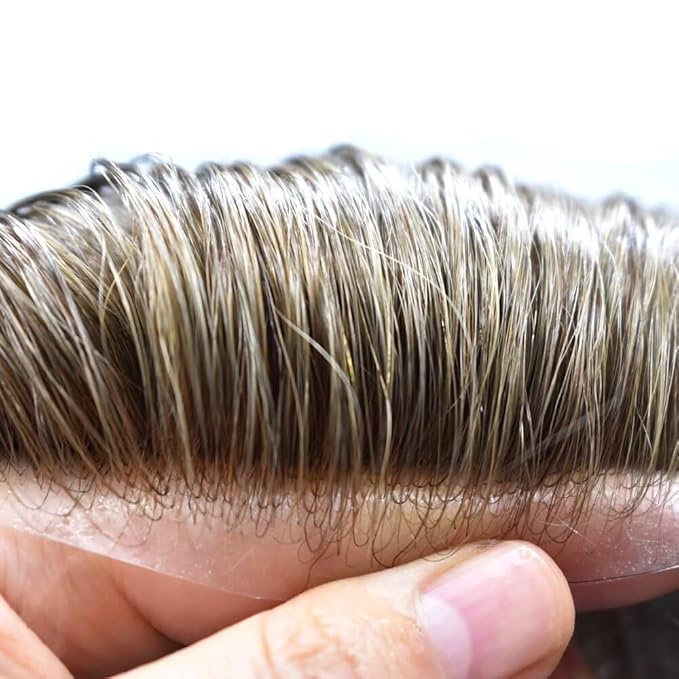 FACE MIRACLE Toupee for Men French Lace Hairpiece Human Hair Replacement System Skin PU Mens Toupee Hair Wigs for Man V-Looped Front Hair Prosthesis 7"X9" #18 Medium Blonde