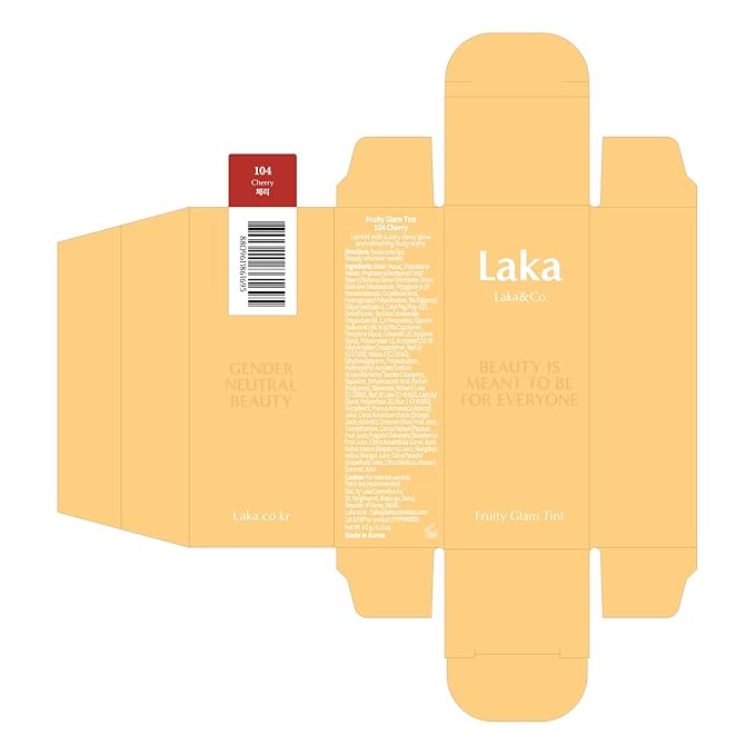 Laka Fruity Glam Tint, Glowing Lip Stain with Wide Color Spectrum, Hydrating & Lightweight Texture, Long-Lasting Bold Stain, Non-Sticky, Vegan, K-Beauty (#104 Cherry, 4.5g/0.15oz)