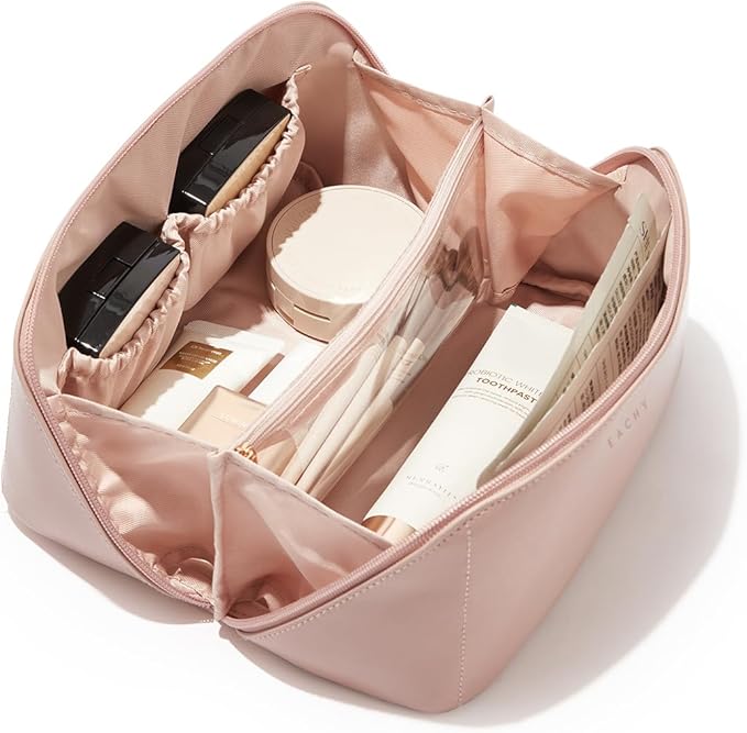 EACHY Travel Makeup Bag,Large Capacity Cosmetic Bags for Women,Waterproof Portable Pouch Open Flat Toiletry Bag Pattern Makeup Bag