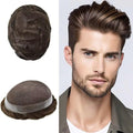 FACE MIRACLE Toupee for Men French Lace Hairpiece Human Hair Replacement System Skin PU Mens Toupee Hair Wigs for Man V-Looped Front Hair Prosthesis 6"X9" 5#MEDIUM LIGHT BROWN