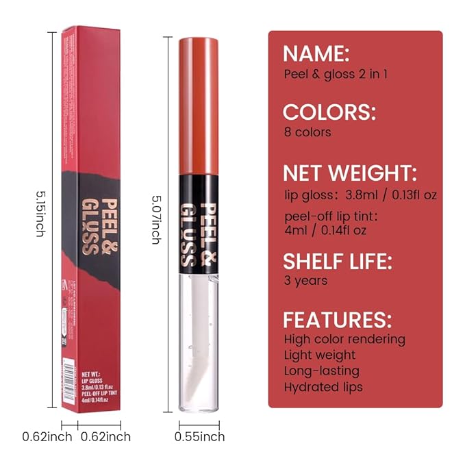 Maroon Peel off Lip Stain Lip Oil Dual Ended Combo Set with Tweezer, 2 in 1 Lips Liner Stain Oil Long Lasting Waterproof, High Pigmented Flawless Lips Tint Stick Not Faded Vegan & Cruelty-free