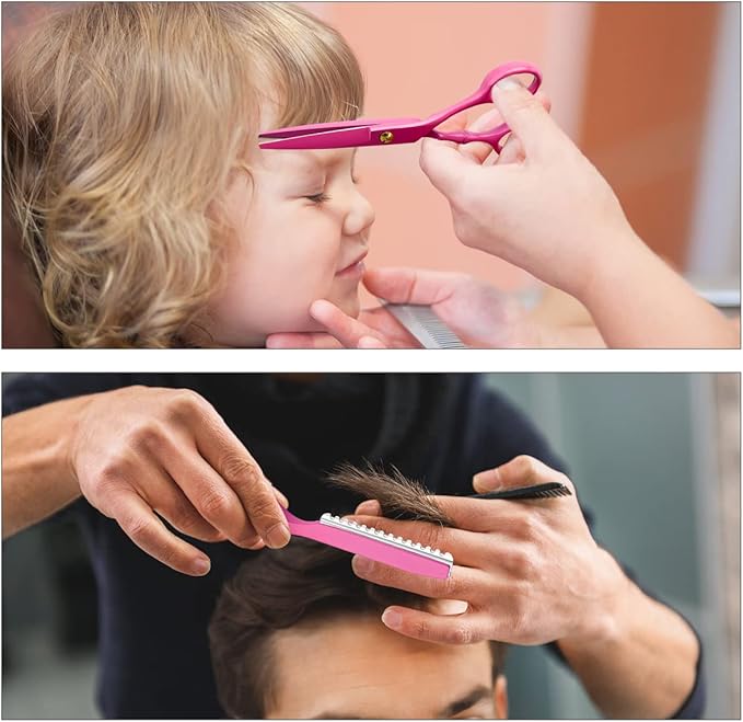 Professional Hair Cutting Scissors Sets Stainless Steel Barber Hairdressing Scissors Multifunctional Salon Thinning Scissors Straight Shears Tools for Men Women Home Use (Pink)