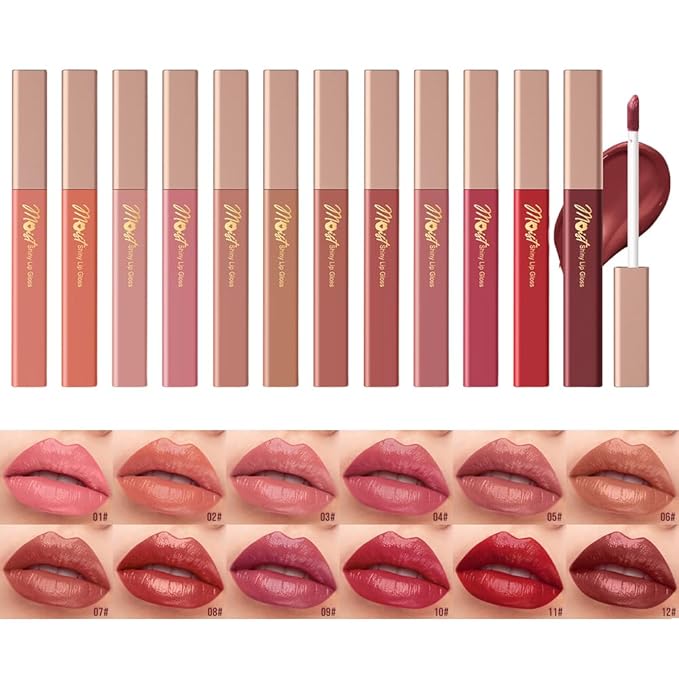 12 Colors Lip Gloss Set, High-Shine Waterproof Collection, Long Lasting Moisturizing Formula with Mirror Finish, Adult (6#, 1 Count (Pack of 1))