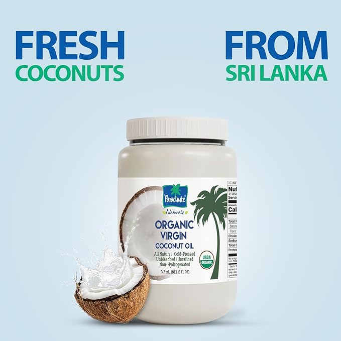 "Parachute Naturalz Organic Virgin Coconut Oil | Cooking Oil, Hair Oil, Body Oil & Oil Pulling | Cold Pressed | Unbleached | Unrefined | Non-Hydrogenated | MCT Oil | USDA Certified | 32 Fl. Oz | Plastic Jar"