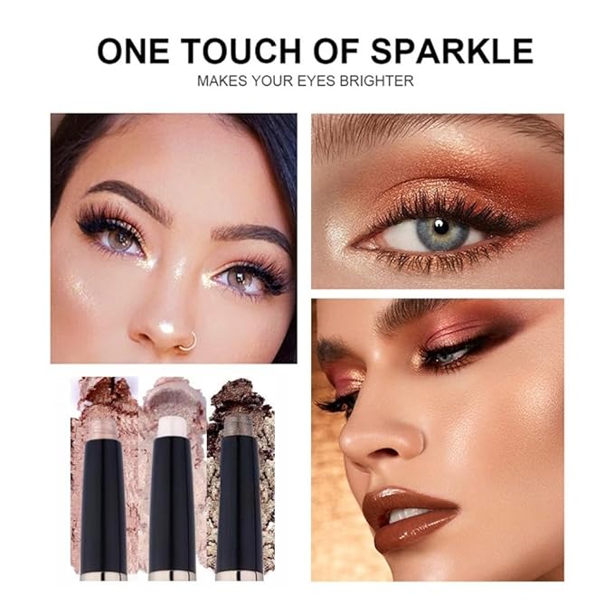 Rose Gold Eyeshadow Stick Makeup, Long-Lasting Waterproof Eye Shadow Pencil, Hypoallergenic Smudge-Proof Glitter Primer Palette Shimmer Eyeliner, Easy to Blend Eye Make Up