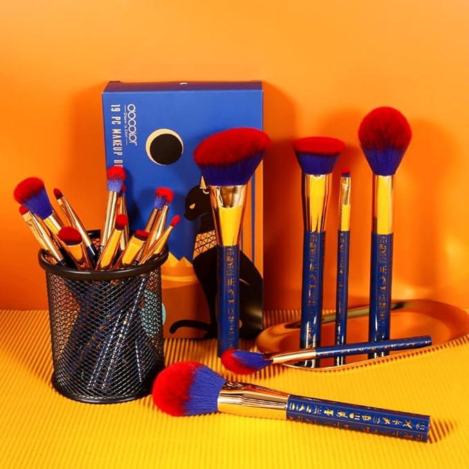 Docolor Makeup Brushes 19Pcs Makeup Brush Set Premium Gift Synthetic Powder Kabuki Foundation Contour Blush Concealer Eye Shadow Blending Liner Make Up Brush Kit, Ancient Egyptian Series