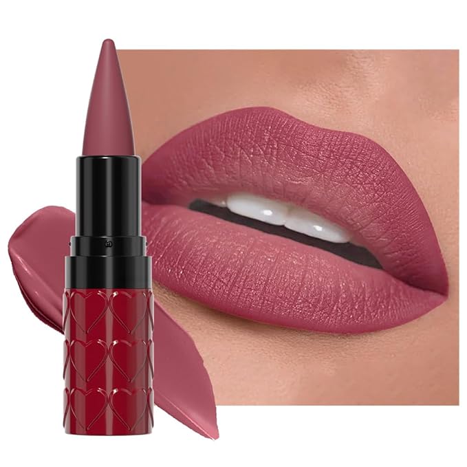 Mauve Purple Gradient Matte Lipstick Crayon Lip Liner pencil,Crayon Form and Cone Tip 2-in-1 Lip Liner and Lipstick Lip Combo Set Achieve Flawless Contour Gradual Ombre Effect lip Pencil for Old Women