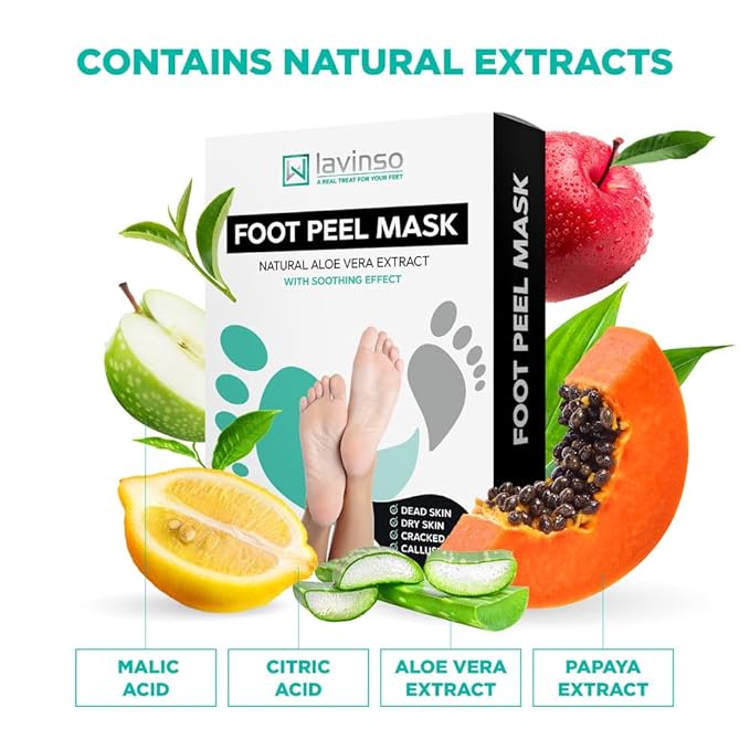 Lavinso Foot Peel Mask for Dry Cracked Feet – 4 Pack Peeling Mask Removes Dead Skin and Calluses - Exfoliating for Soft Baby Feet, Original Scent
