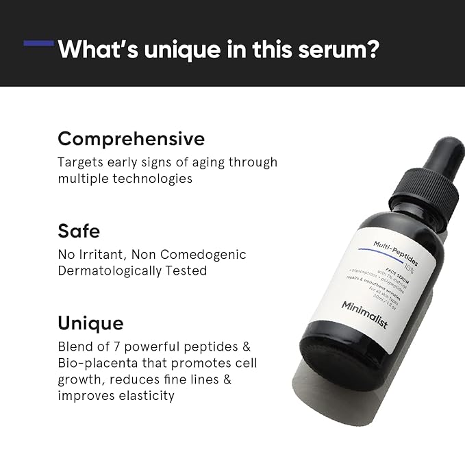 Minimalist Multi Peptide Night Face Serum for Anti Aging with Collagen Boosting | Reduces Wrinkles | Hydrating Serum With 7% Matrixyl 3000 & 3% Bio-Placenta | For Women & Men | 1 Fl Oz / 30 ml