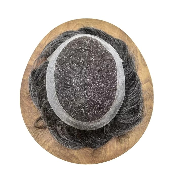 FACE MIRACLE Toupee for Men Lace Center Mens Toupee Hairpiece for Man Human Hair Replacement System Lace Center with Poly around Hair Units Mens Wig Hair Prosthesis 6"X8" #1B40