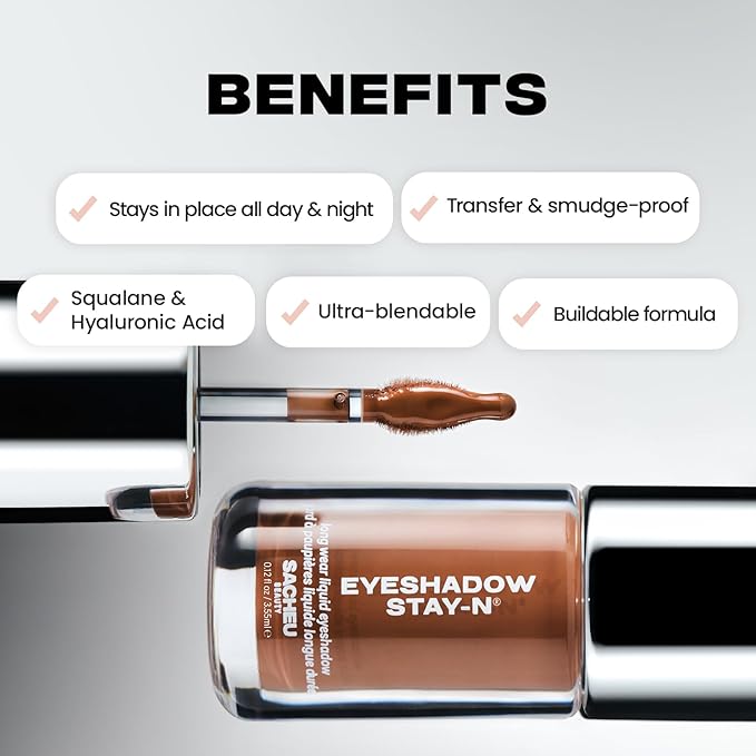 Sacheu Liquid Eyeshadow STAY-N Longwear Eye Makeup — Buildable Highly Pigmented & Blendable Eye Shadow Cream in Matte & Shimmer Finishes, Espress Yo Self