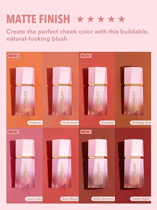 SHEGLAM Color Bloom Dayglow Liquid Blush Makeup for Cheeks Shimmer Finish - Risky Business