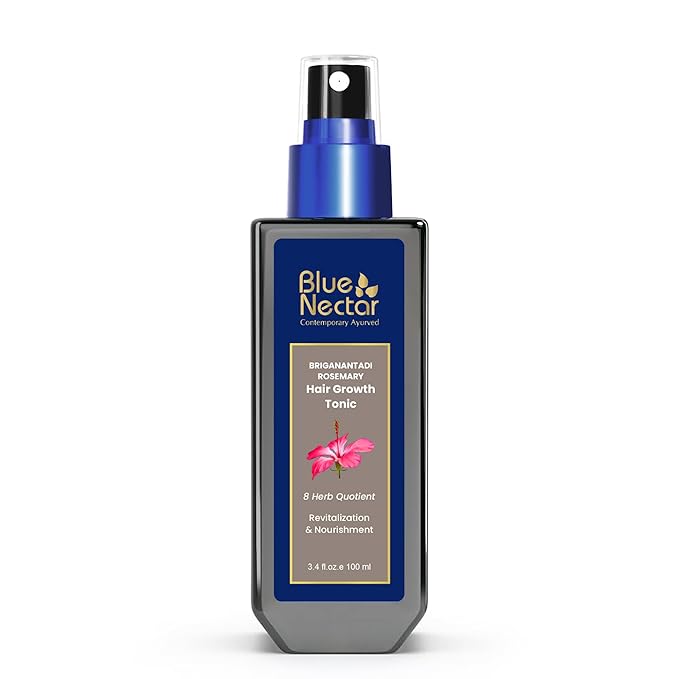 Blue Nectar Hair Growth Serum with Rosemary Oil for Hair Growth | Ayurvedic Hair Tonic Spray (8 Herbs, 3.38 Fl Oz)