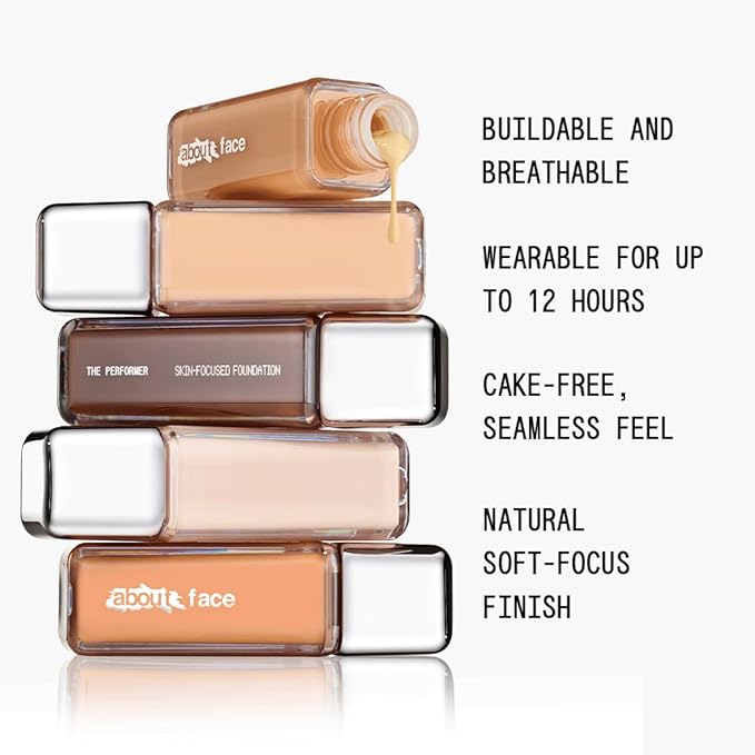about-face THE PERFORMER Skin-Focused Foundation L2Neutral – Medium Coverage, Long-Wear, Breathable & Buildable Base – Clean, Vegan, Hydrating Formula with Blue Agave & Chlorella – 1.08oz