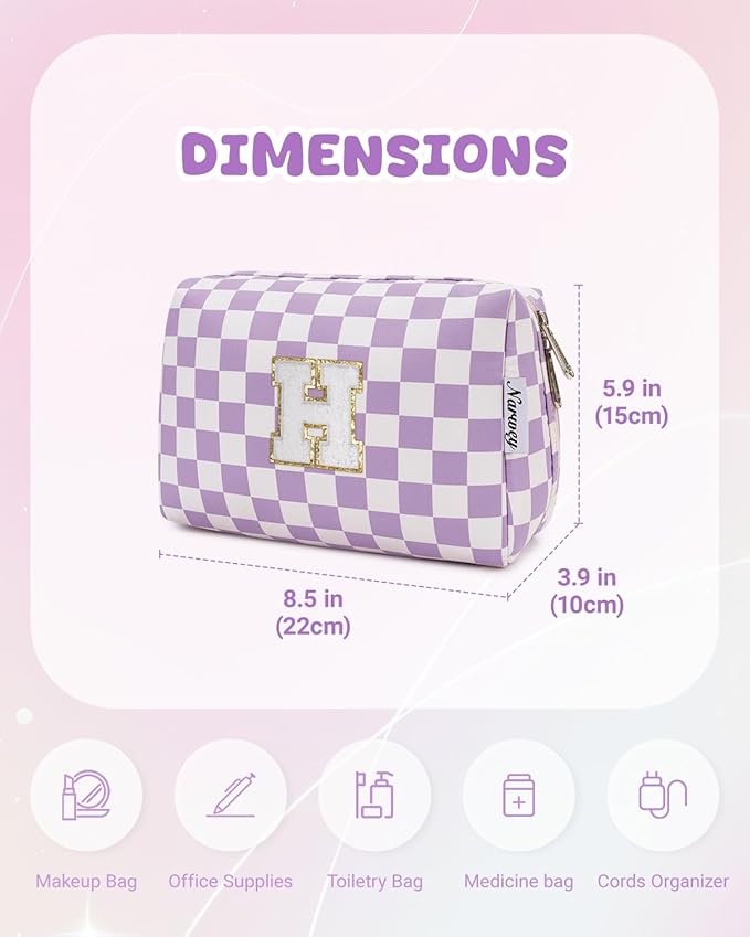 Narwey Birthday Gifts for Women Teen Girls Kids Personalized Initial Makeup Bag Monogram Preppy Cosmetic Bag Trendy Stuff 6 8 10 11 12 13 14 16 18 Years Old Travel Toiletry Bag (Purple Letter H)