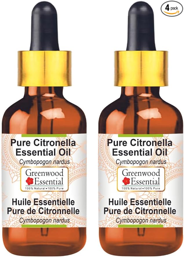 Greenwood Essential Pure Citronella Essential Oil (Cymbopogon nardus) with Glass Dropper Steam Distilled (Pack of Two) 100ml X 2 (6.76 oz)