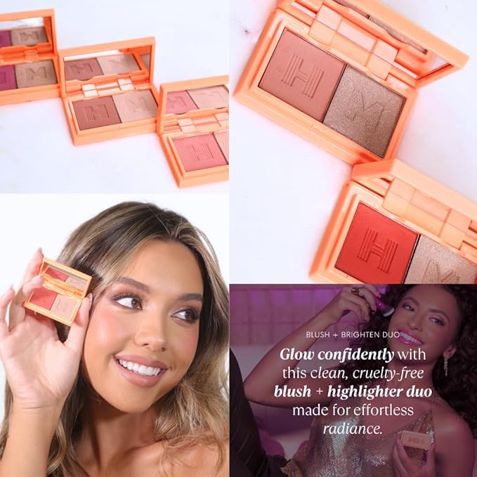Mini Blush + Brighten Highlighter Duo, Lightweight Blendable Shimmer Blush, High Pigmented Makeup Powder Palettes, Cruelty Free - Just Keep Winning