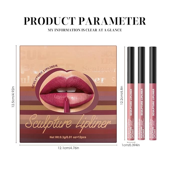 12 Colors Matte Lip Liner Pencil – Long Lasting Waterproof Lip Liner, Smudge Proof Transfer Proof Lip Pencil, High Pigment Lip Makeup for Defining & Filling Lips (A2-set:03+11+12, 3PCS)