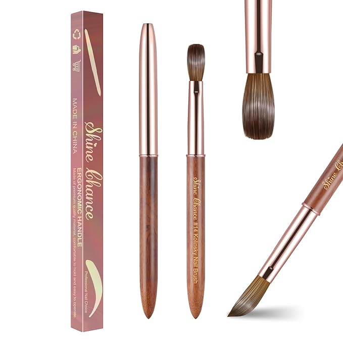 Acrylic Nail Art Brush Size 14, 100% Pure Kolinsky Hair Oval Nail Brush for Acrylic Application, Professional Nail Extension Manicure Tool Wooden Handle Nail Drawing Pen for DIY Home Salon