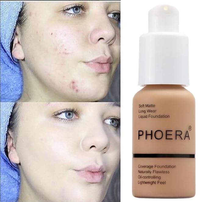 2Pack PHOERA Foundation,Full Coverage Foundation, Concealer Foundation Full Coverage Flawless New 30ml PHOERA 24HR Matte Oil Control Concealer(108 - Tan)