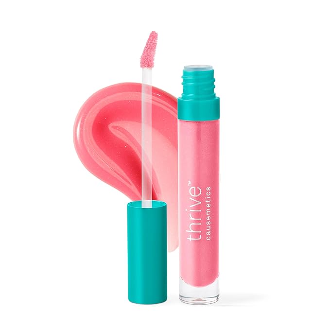 Thrive Causemetics Sheer Strength Lip Plumping Peptide Gloss, Lip Plumper with Vitamin E, Peptides, Plumps, Smooths & Hydrates Lips, High Shine, Vegan & Cruelty Free, Maggie (Fuchsia Pink Shimmer)