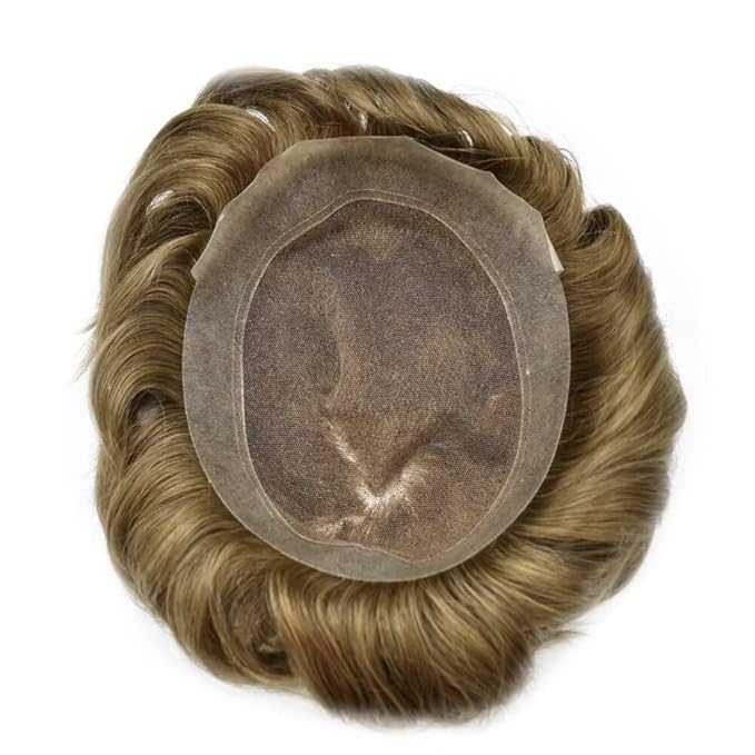 FACE MIRACLE Toupee for Men Lace Center Mens Toupee Hairpiece for Man Human Hair Replacement System Lace Center with Poly around Hair Units Mens Wig Hair Prosthesis 6"X8" 7ASH Light Ash Brown