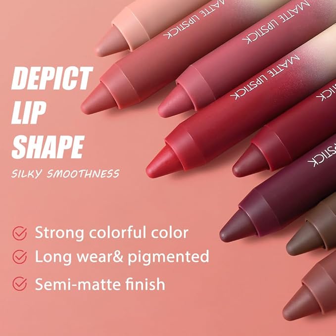 Matte Lip Lipstick Crayon Lip Liner Thick Pencil, High-Pigment Outline lips, Non-sticky Matte Velvet Texture, Waterproof & Smudge-Proof Longwear Pigmented, Fit for all tones 08#
