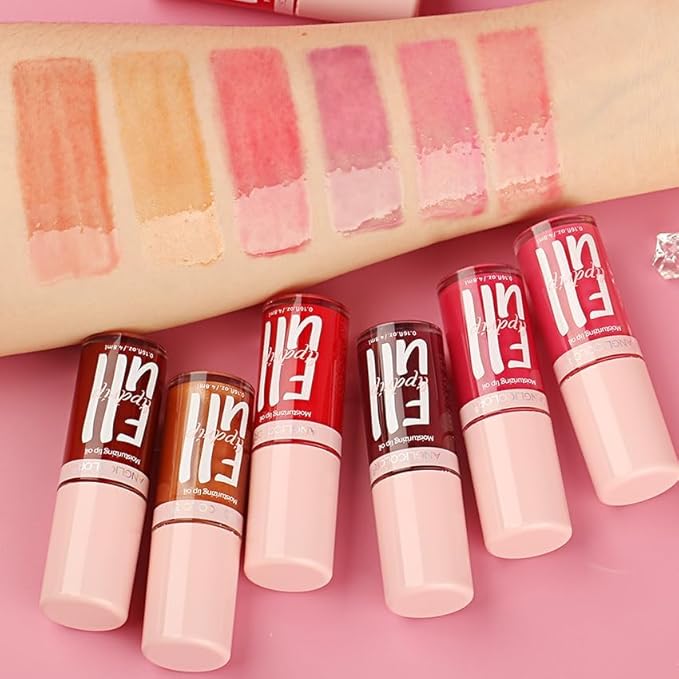 Anglicolor 2PC Lip Oil and Metallic Glitter Pink Lipstick,Natural Lip Plumper,Fruit Flavoured Lip Oil,For Dry Lip's Moisturizing Hydrating,Vegan & Cruelty-free (02 Pandora+15)