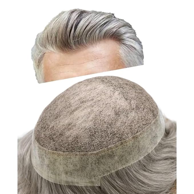 Mens Toupee Human Hair Piece French Lace Toupee for Man Hair System Indian Human Hair Replacement Systems V-Looped PU Front Hairpieces 6"X9" #60RY