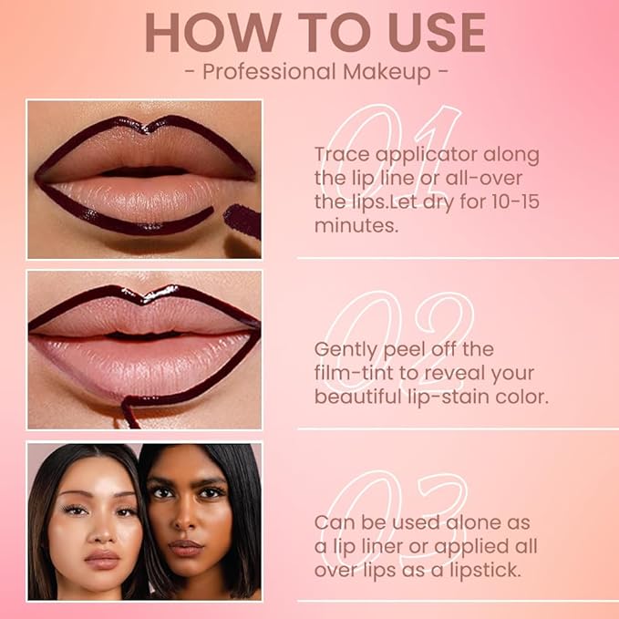 Brownish Red Liquid Matte Lip Liner Stain Peel Off with Tweezer, Long Lasting, Waterproof Matte Lipstick Lip Gloss Tattoo for Women, Transfer-prof Lip Tint Makeup for All Skin Types 03#