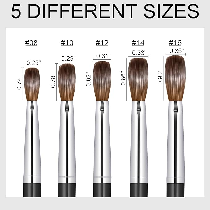 Acrylic Nail Brush #16, Kolinsky Nail Art Brushes, Sturdy Handle Oval Shaped Design Tools for Professional Manicure DIY