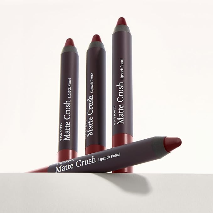 VASANTI Matte Crush Lipstick Pencil – Rosy Pout Medium Pink Brown – Soft, Velvety Matte Finish, Waterproof, Smooth Application – Natural, Vegan, Paraben-Free Lip Color