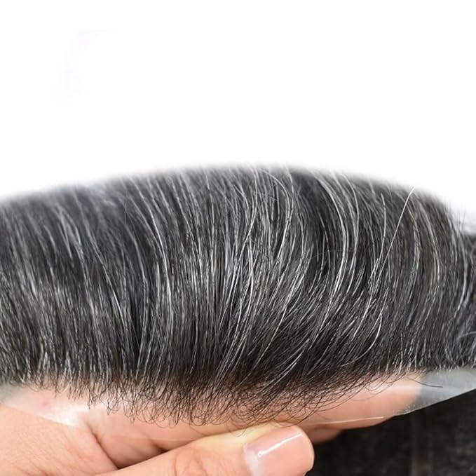 Toupee for Men French Lace Human Hair Replacement Systems Lace Center with Poly Around Hair Piece Mens Toupee Hair Units for Man V-Looped Front Male Hair Units 6"X8" #1B30