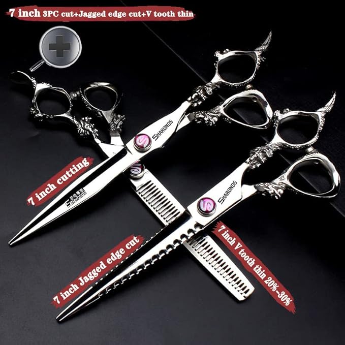Sharonds 6/7 inch Professional Hair Cutting Scissors Set Hair Cutting Scissors Thinning Teeth Shears Set,Sliver Scissors,Barber,Salon,Hairdressing Scissors Kit,Japanese 440C Scissors (7-inch 3pc)