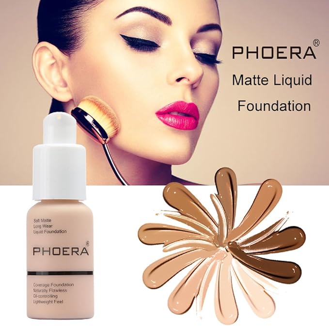 2 Pack PHOERA Foundation 108# Tan and 109# Mocha,Full Coverage Flawless Soft Matte 24 HR Oil Control Waterproof Concealer Makeup.