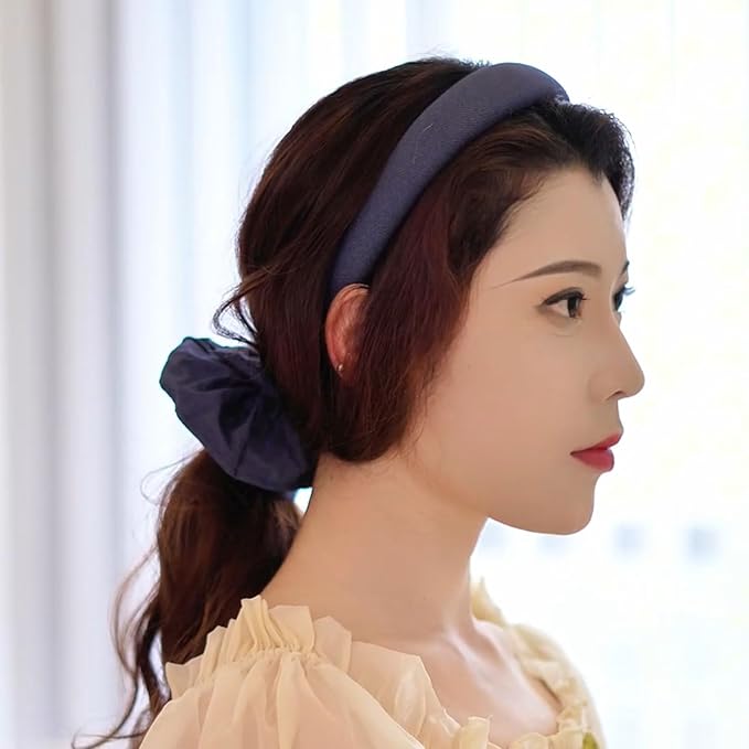 Headband and Scrunchie Set for Women 2Pack Hair Ties for Girls Elastics Bands Ponytail Holder Hair Accessories Royal Blue