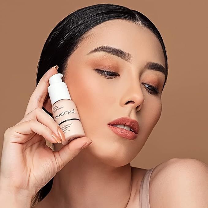 BestLand 2Pack PHOERA Foundation Full Coverage Liquid Foundation Cream - Long-lasting Lightweight Concealer - Oil-Free Formula - Natural Shade - Suitable for All Skin Types (2 Pack Nude #102)
