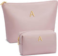 Women Gifts | Initial Makeup Bag Set for Girl Personalized Gifts for Bridesmaid Friend Graduation Teachers PU Leather Cosmetic Travel Toiletry Bag(Pink,A)